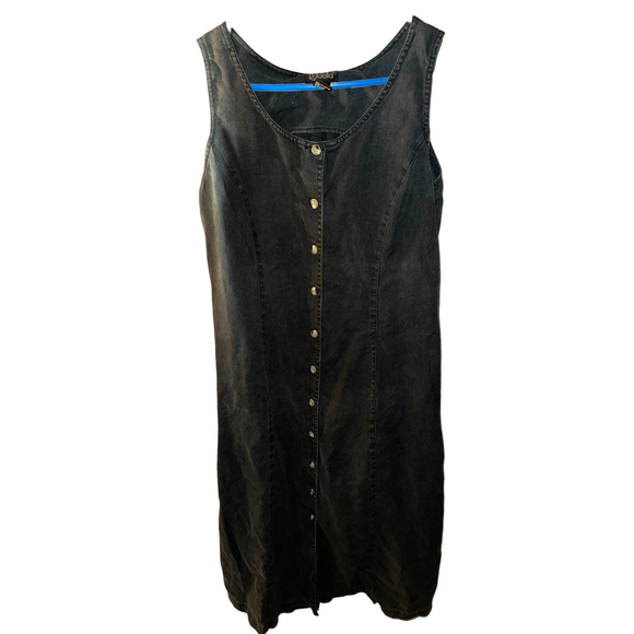 Vintage 90s Rafaella Black Linen Denim Button Front Maxi Dress Plus Size 14 - Picture 2 of 9